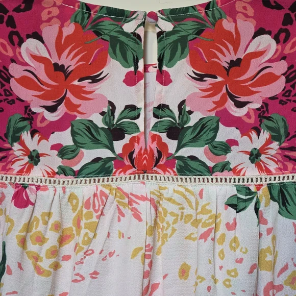Umgee Floral Animal Print Mixed Media Boho Dress Size Large EUC - Picture 5 of 9